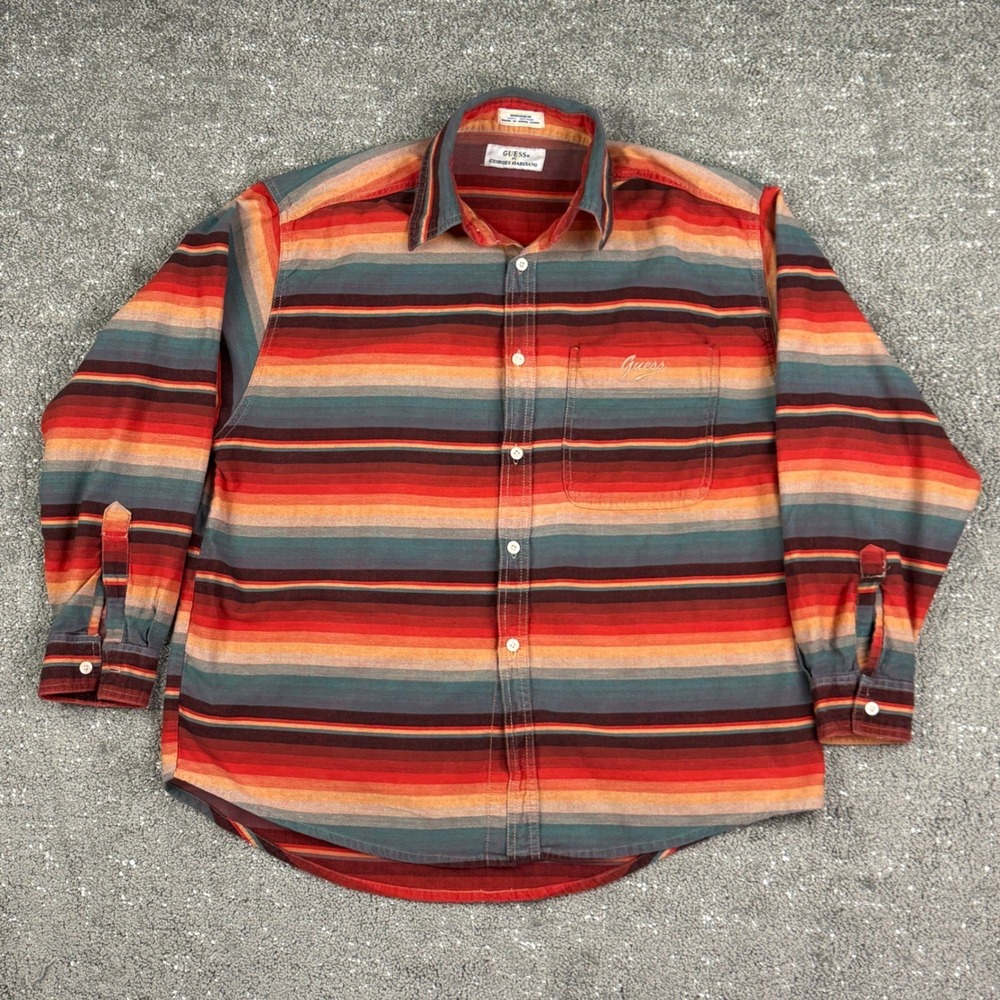 Guess Button Down Shirt Mens XL‎ Multicolor Striped Vintage Georges Marciano 90s
